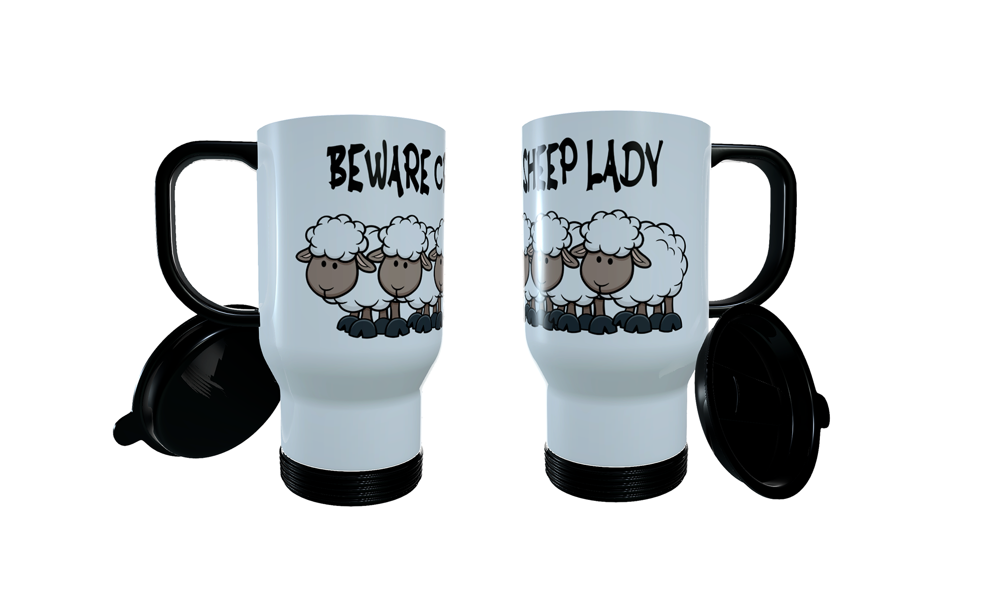 Sheep Travel Mug - Beware Crazy Sheep Lady, Personalised Sheep